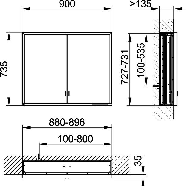 KEUCO SPS R. Lumos 14313, ohne Ablagef., Einbau, silb-elox., 900x735x165mm