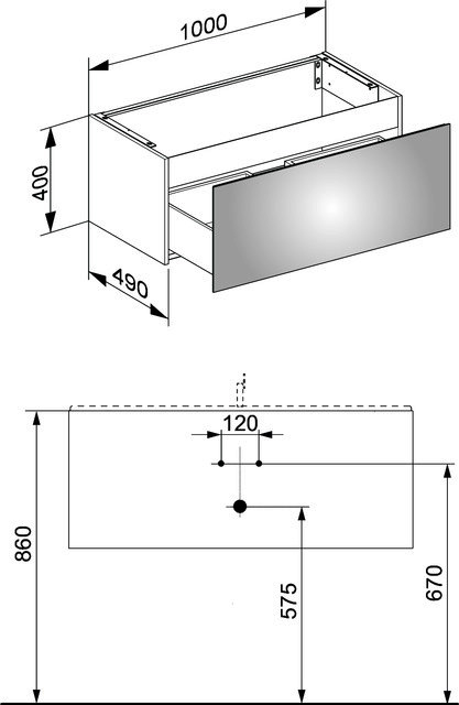 KEUCO WTU X-Line 33171, 1 Auszug, trüffel/Glas trüffel, 1000x400x490mm