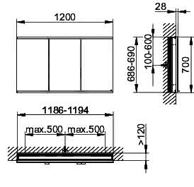 KEUCO Royal Modular 2.0 SPS, unbel. 80030, Einb,1Steckd/USB,sb-elox,1200x700x120mm