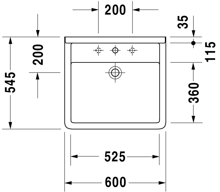 DU Waschtisch Starck 3 Vital 600 mm mit ÜL, mit HLB, 1 HL, weiß
