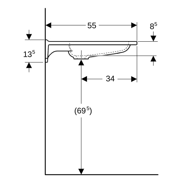 Geberit Publica WT, eckiges Design, m. Auss. 70x55cm, m. Hl., o. Ül., weiß