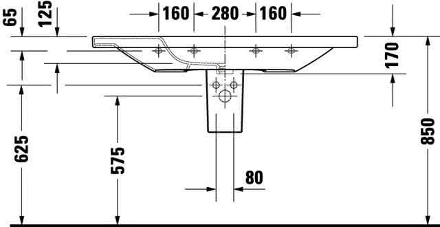 DU Möbelwaschtisch DuraStyle 1200 mm mit ÜL, mit HLB, 1 HL, weiß