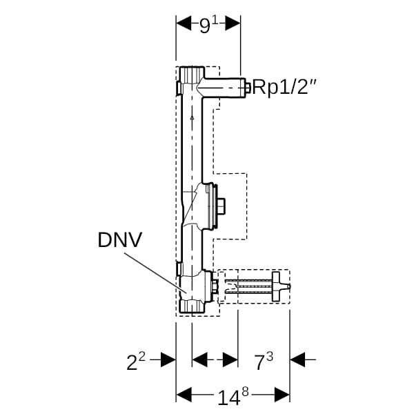 Geberit Wasserzählerstrecke mit UP-Kugelhahn und Anschluss-T-Stück Rp3/4"