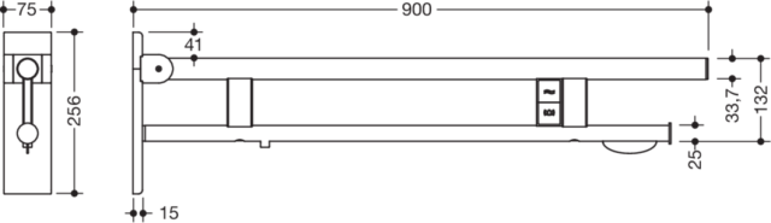 HEWI SK-Griff Duo(B),li,PRH,900,WC-Spül/ FKT(E-Ausf.),schliff