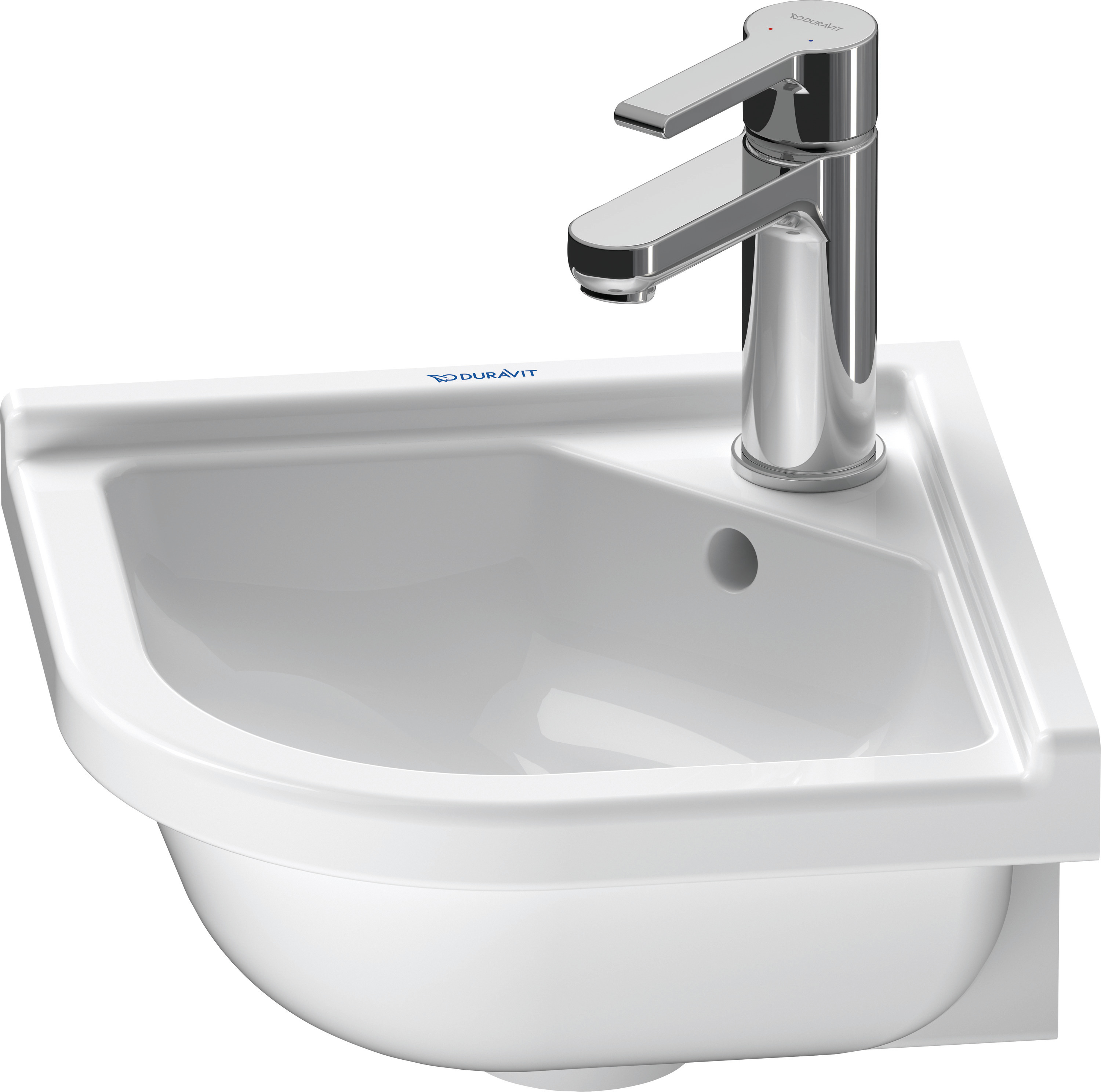 DU Eck-Handwaschbecken Starck 3 430 mm mit ÜL, mit HLB, 1 HL, weiß