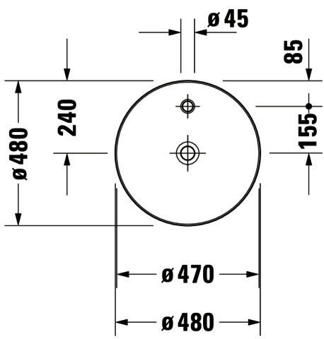 DU Aufsatzbecken Cape Cod 480 mm mit Armatureninsel, ohne ÜL, weiß