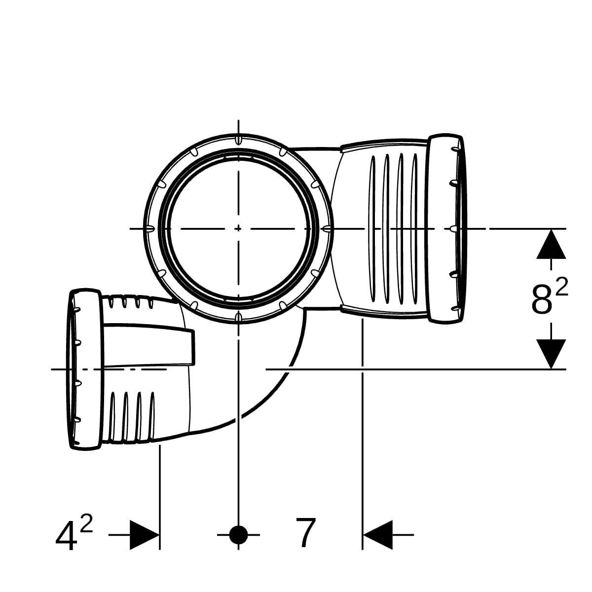 Geberit Silent-Pro Schachtbogenabzweig 87,5Gr d90/75/90 rechts