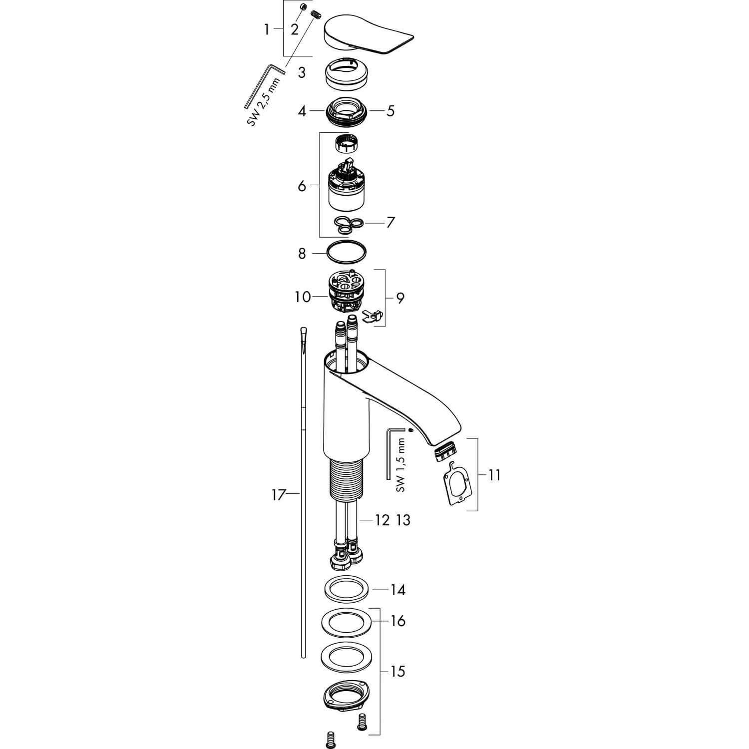 Hansgrohe Waschtischmischer 250 Vivenis mit Zugstangen-Ablaufgarn.Highriser chr.