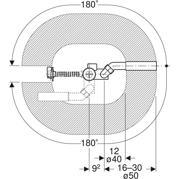 Geberit Badewannenablauf mit Ventilstopfen d52, mit Fertigbauset, DN40/50, chrg