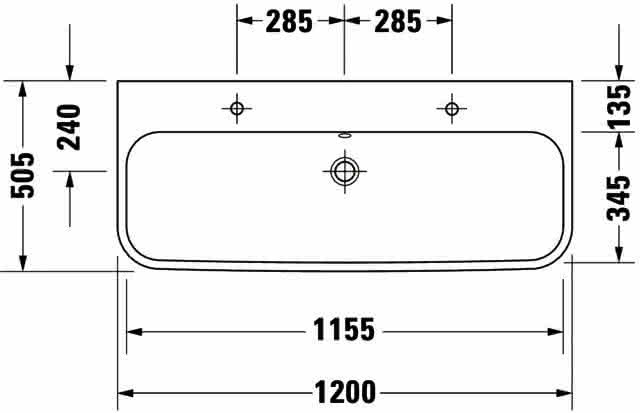 DU Möbelwaschtisch Happy D.2 1200 mm m.ÜL, m.HLB, 2 HL, 1 Becken, weiß