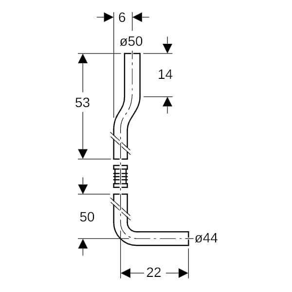 Geberit Spülbogenset 90Gr gekröpft mit Staueinsatz und Rohrband d50/44