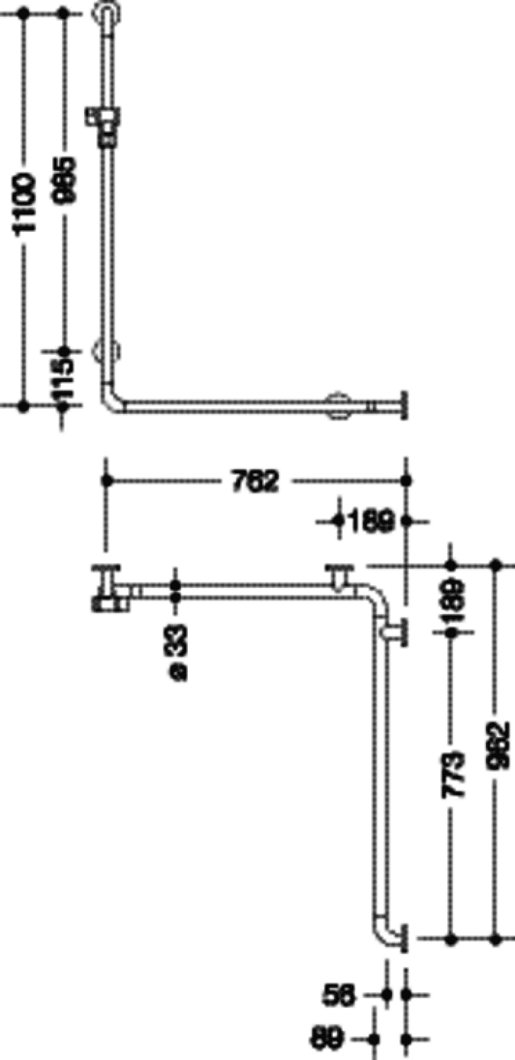 HEWI Dusch-Wannenhdl. m.Br.H.St., AM1:1100, W1:762, W2:962 signalweiß