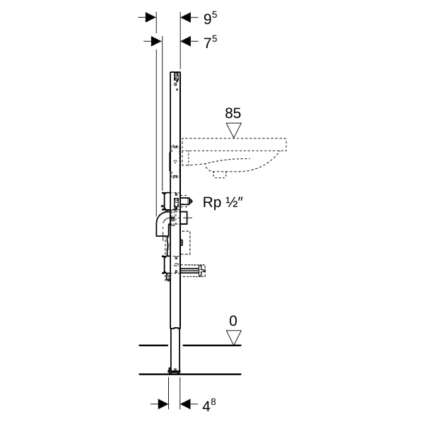 Geberit Duofix Element f WT, 112cm, Standarm. 1 WZ-Strecke, UP-KH u. Anschl. T-St.