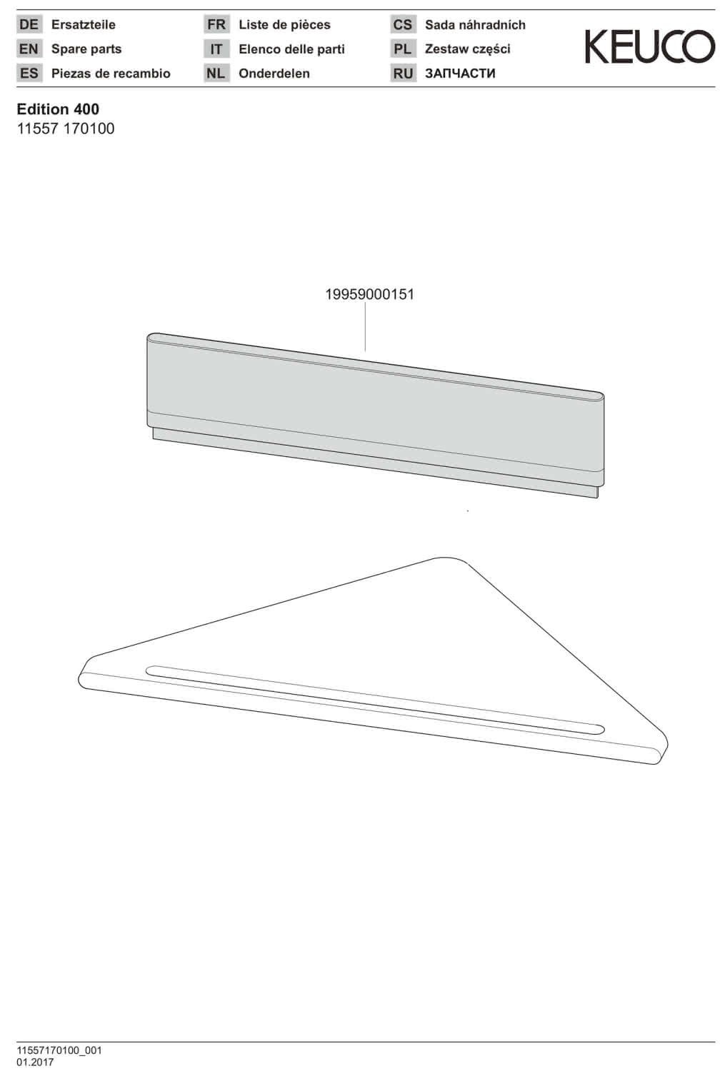 KEUCO Eckduschablage Edition 400 11557, mit Glasabzieher, Aluminium silber-eloxiert