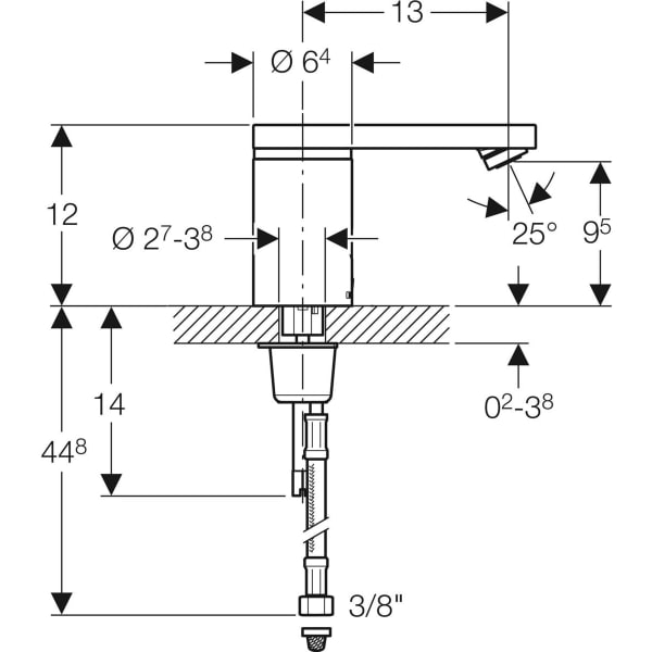 Geberit Typ 186 Waschtischarmatur, Netzbetr. mit Mischer und Griff, hgl. verchromt