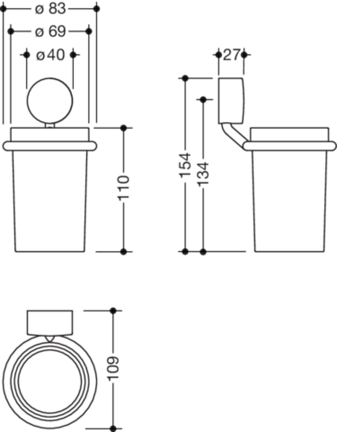 HEWI Becher, Glas mit Halter Sys 815, Edelstahl verchromt, Glas satiniert