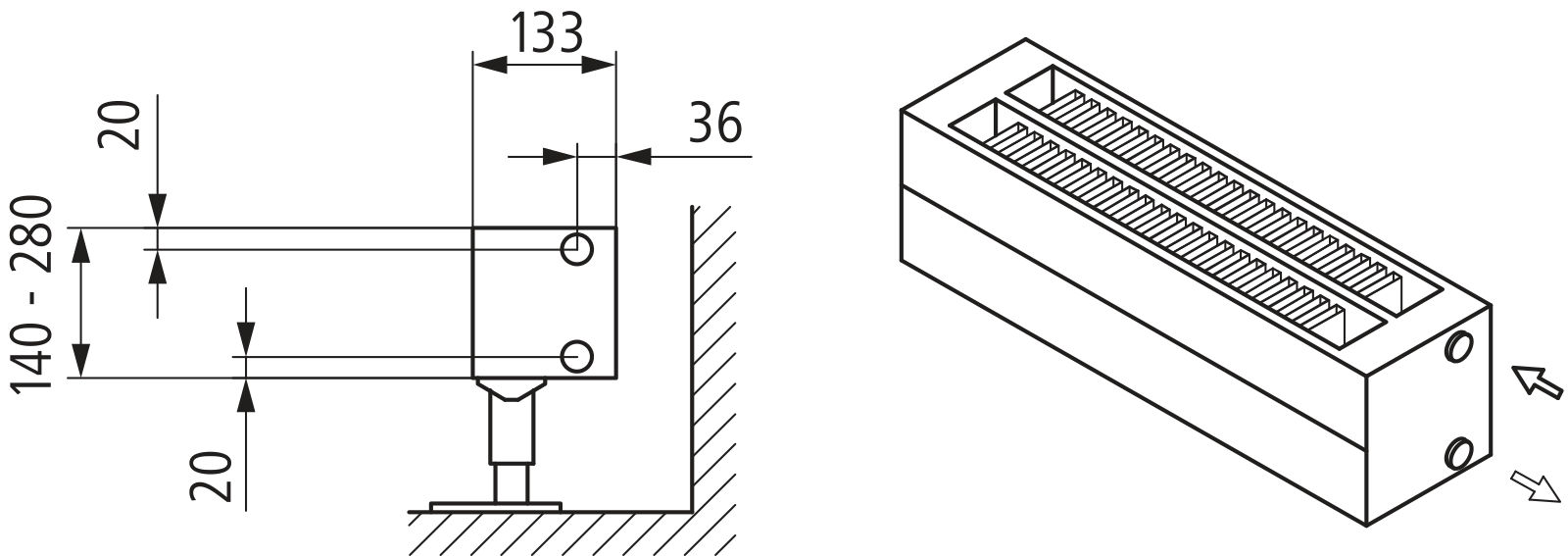 Kermi Konvektor Typ32 BH210x133x2800mm QN3156, weiß, 6bar, m. Abd., AB Uni.