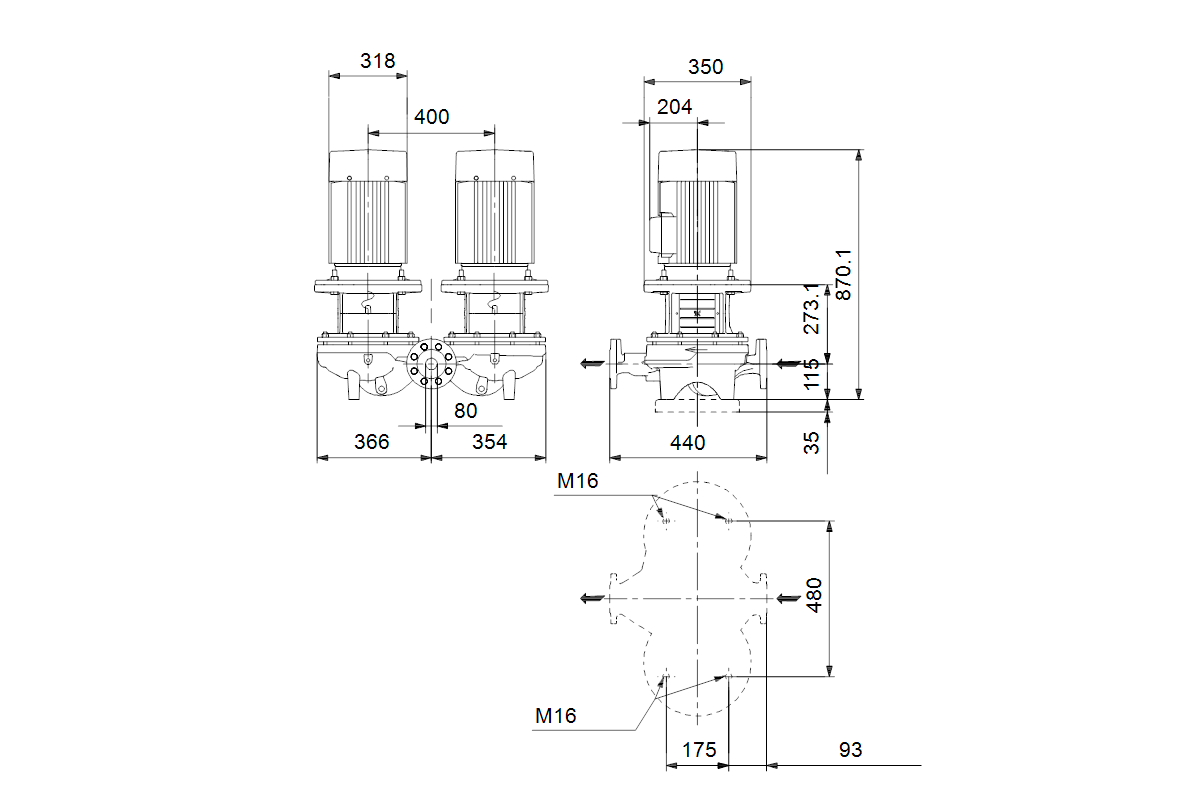 GRUNDFOS Trockenläuferpumpe TPD80-520/2-A-F-A-BQQE PN16 3x400V