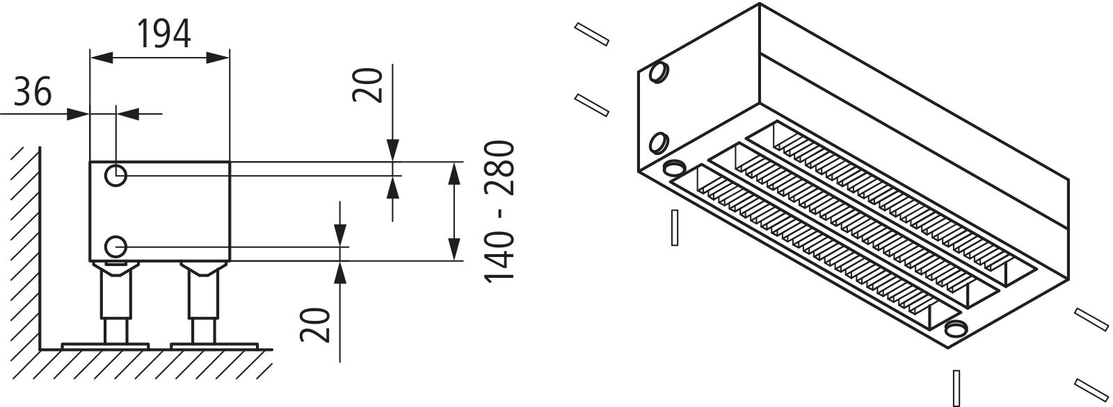 Kermi L-Konvektor Typ43 BH140x194x800mm QN948,RAL9016, m. Abd., AB Uni.