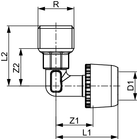 TECElogo-Ax Winkelübergangsnippel Dimension 20 x R 3/4", Siliziumbronze