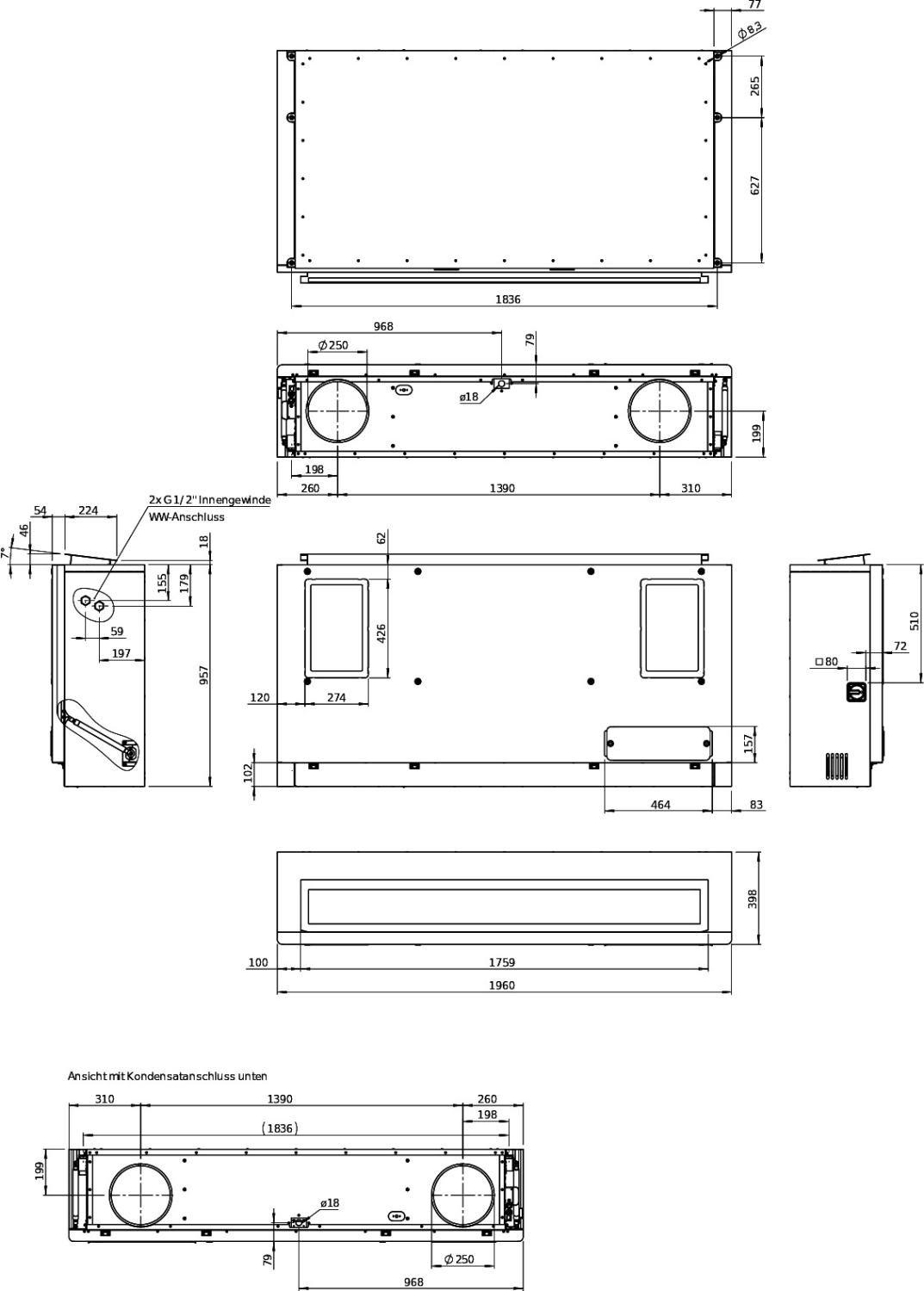 Helios KWL Yoga 400 EV, Lüftungsgerät Dezentral, mit WRG, elektr. Vorheizung