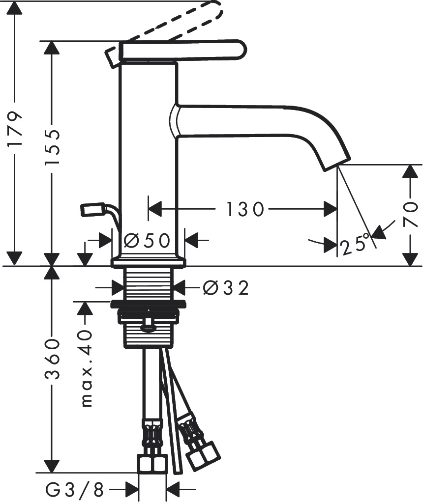Hansgrohe Waschtischmischer 70 Axor One mit Hebelgriff u.Zugstangen-Ablaufg.chr.