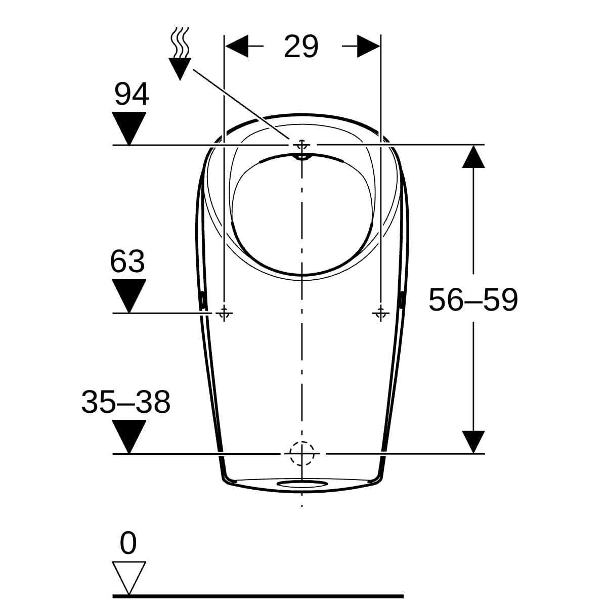 Geberit Renova L Urinal, Zulauf von hinten Abgang hinten od. unten, weiß