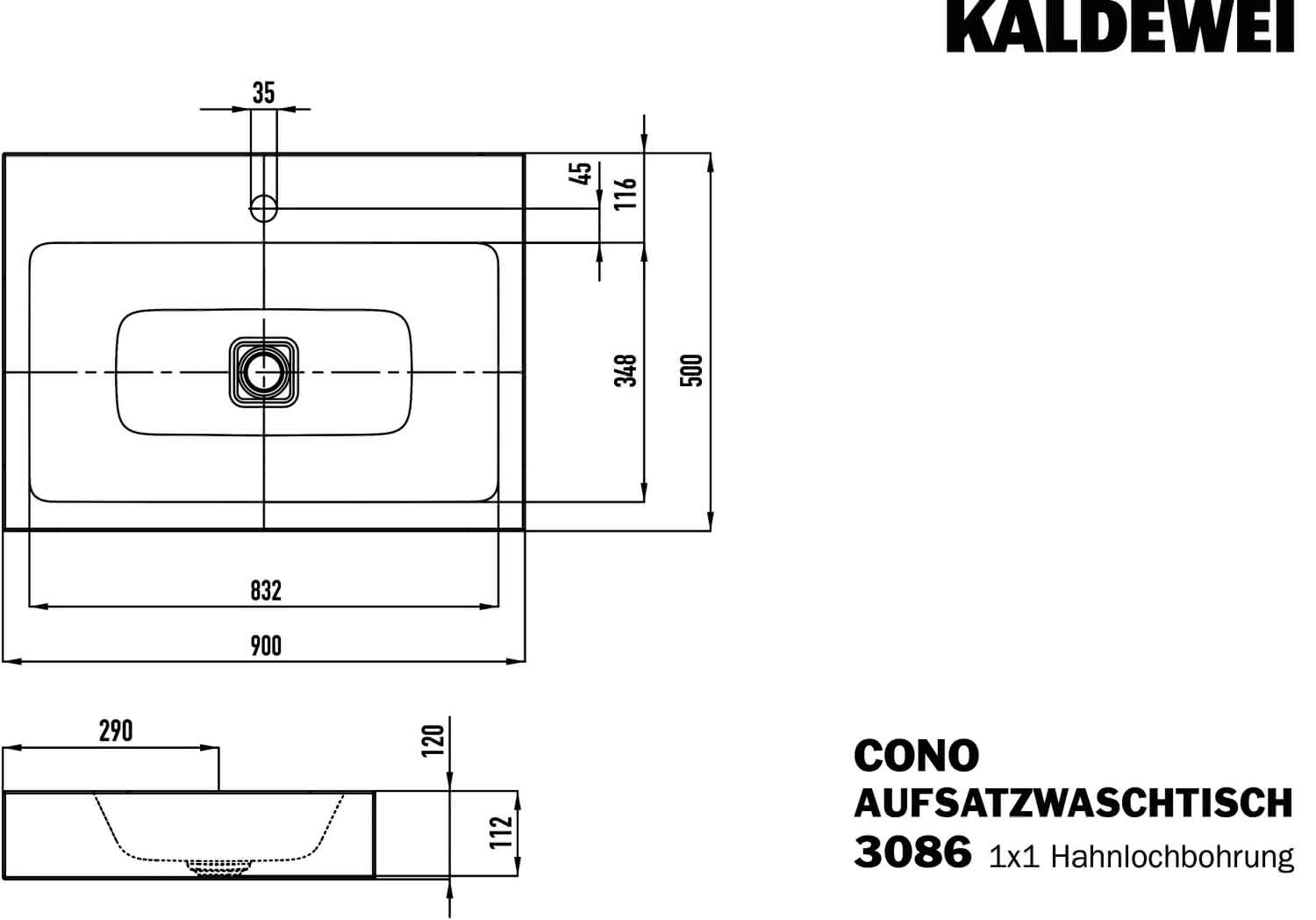 KA WB CONO Mod.3086,900x500mm,alpwe,PEFF ,AD,m. 1HL,oÜL