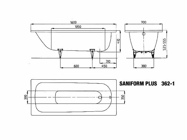 KA BW SANIFORM PLUS Mod.362-1,1600x700mm ,alpinweiß
