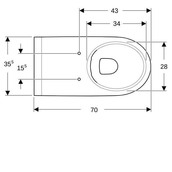 Geberit Renova Comfort Wand-WC Tiefspüler teilgeschlossene Form, Rimfree, weiß
