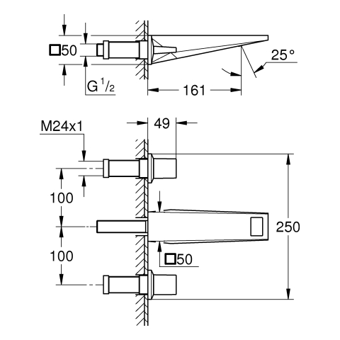 GROHE 3-L-WT-Wandbatt. Allure Brilliant 20628 FMS Ausladung 161mm supersteel