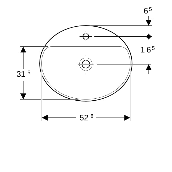 Geberit VariForm Einbauwaschtisch, oval mit HLB, 55x45cm, o. Ül., weiß, KeraTect