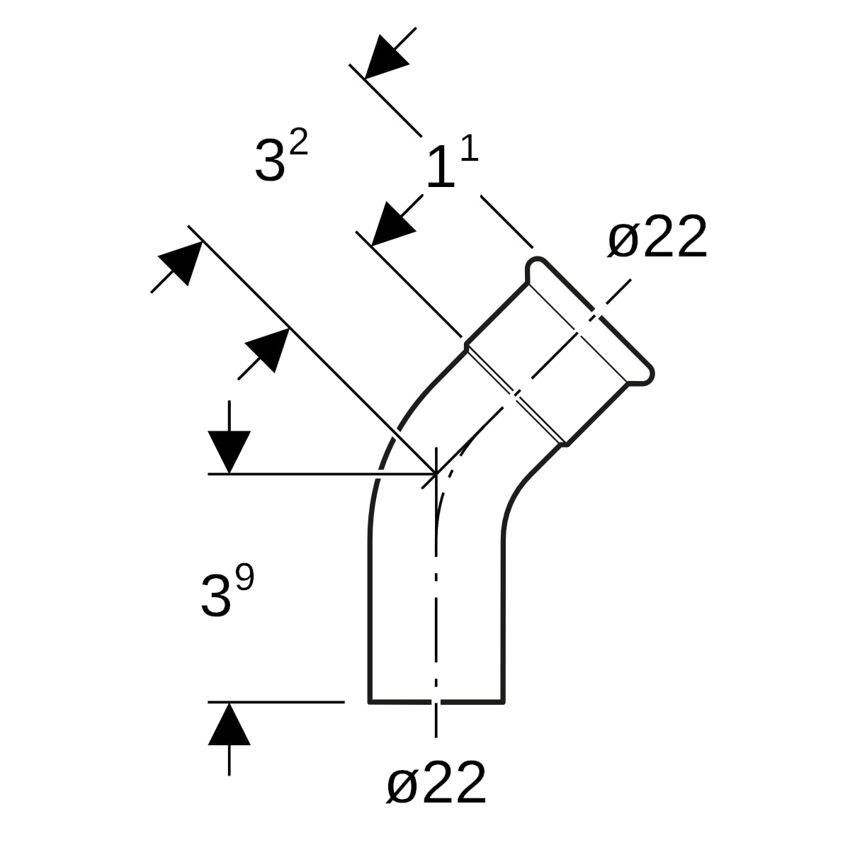Geberit Mapress Therm Bogen 45Gr d22 mit Einschubende