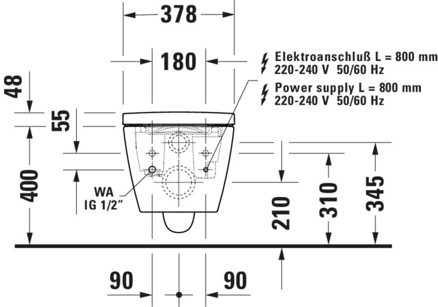 DU SensoWash Starck f Kmp. Dusch-WC Pro 378x575x405,Weiß,TS,Rimless,Wd.hängend