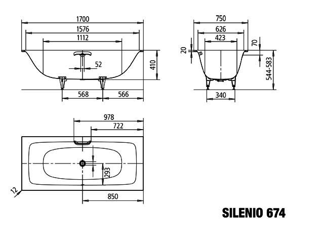 KA BW SILENIO Mod.674,1700x750mm, alpinweiß,Perl-Effekt