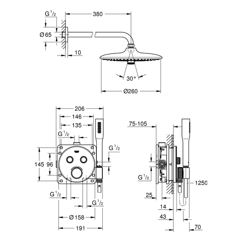 GROHE UP-Duschsys. GrohthermSmartControl 34744 runde Form mit THM/KB/HB chrom