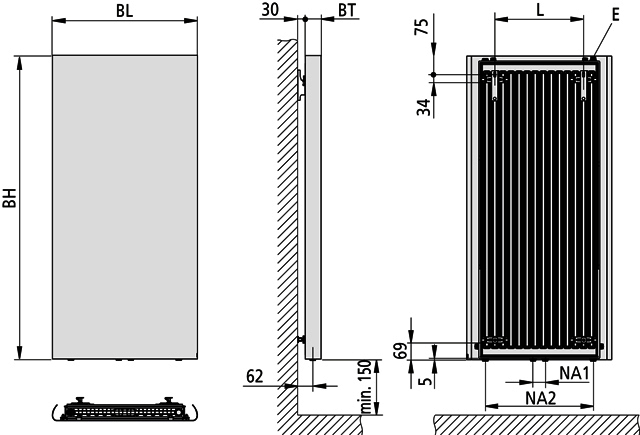 Kermi Pateo BH 1725x66x600mm QN1406, circonsilber