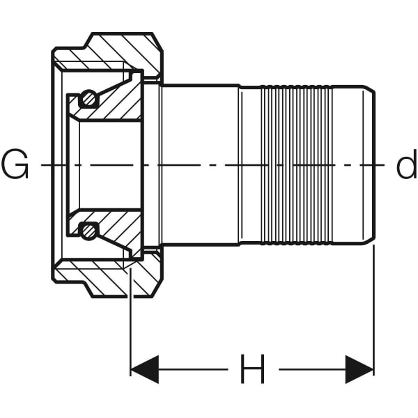 Geberit PushFit Verteilerabgang mit Steckende zu Eurokonus Rg d20-Eu3/4