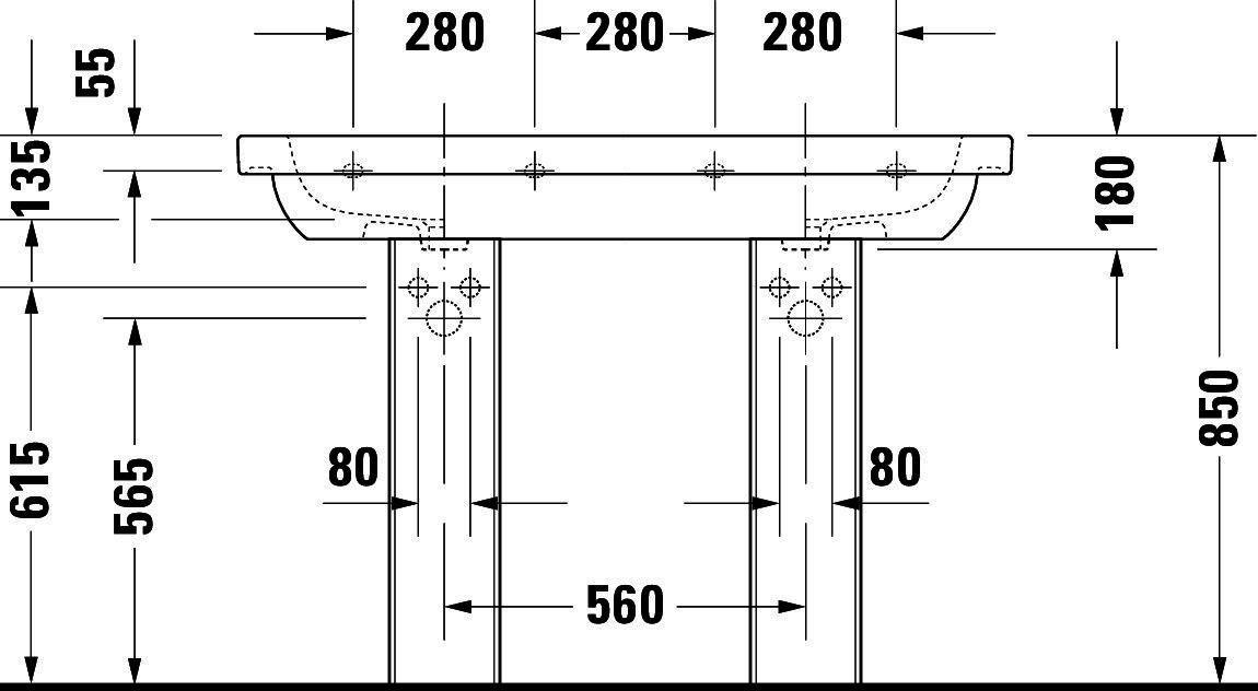 DU Möbel-Doppelwaschtisch D-Code 1200 mm mit ÜL, mit HLB, 1 HL pro Becken, weiß