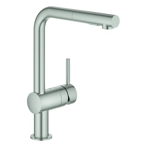 GROHE EH-Spültischbatterie Minta 30274 L-Auslauf auszb. Spülbrause supersteel