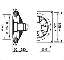 Helios HQD 450/4/4 Axialventilator 3-PH, 2-tourig Stern/Dreieck, mit Gitter