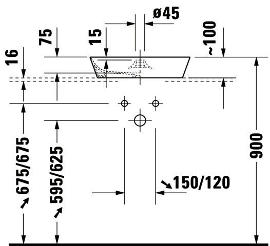 DU Aufsatzbecken Cape Cod 480 mm mit Armatureninsel, ohne ÜL, weiß
