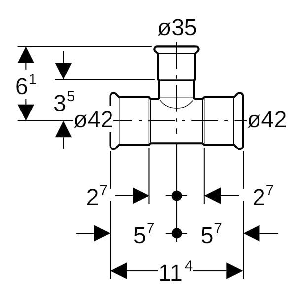 Geberit Mapress C-Stahl T-Stück reduziert d42-35-42 verzinkt