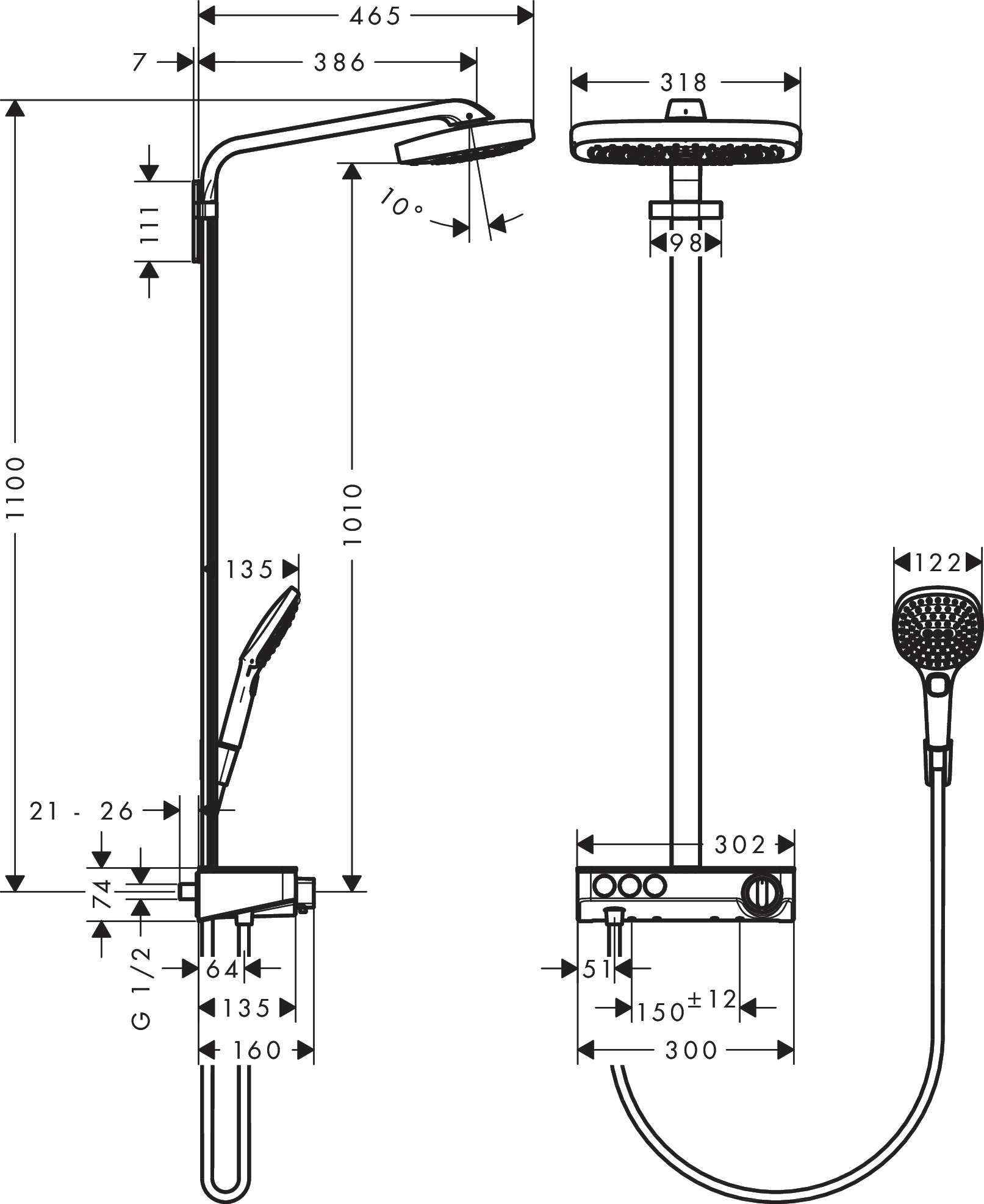 Hansgrohe Showerpipe Raindance Select chrom mit Kopfbrause Raindance E Air 3jet 300mm Hansgrohe Showerpipe Raindance Select chrom mit Kopfbrause Raindance E Air 3jet 300mm