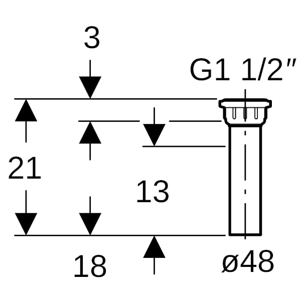 Geberit Anschlussstutzen mit Innengewinde, d48 G1 1/2 schwarz