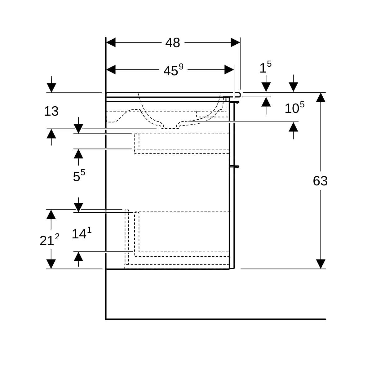 Geberit iCon Set MWT m. US, 2 Schubl. 90x63x48cm, weiß matt/KeraTect