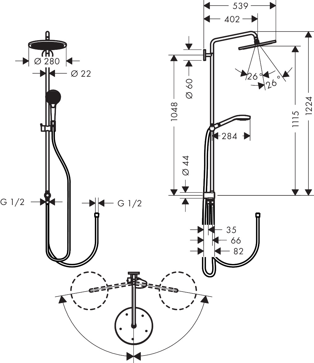 Hansgrohe Showerpipe Croma Select S 280 Reno chrom Hansgrohe Showerpipe Croma Select S 280 Reno chrom
