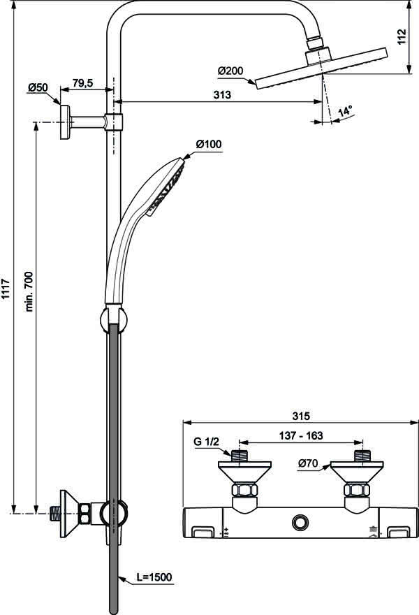 IS Duschsystem Ceratherm T25 mit Brausethermostat Chrom