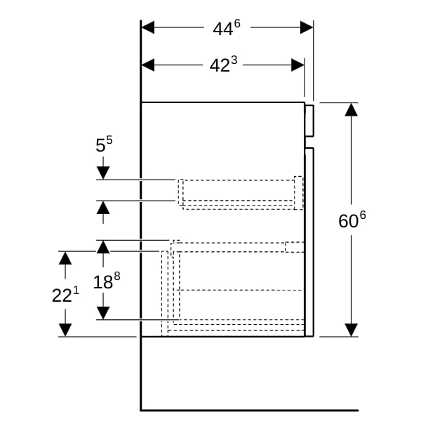 Geberit Renova Plan US f. WT, mit 1 Schublade u. Innenschubl., 58,5x60,6x44,6cm, lava