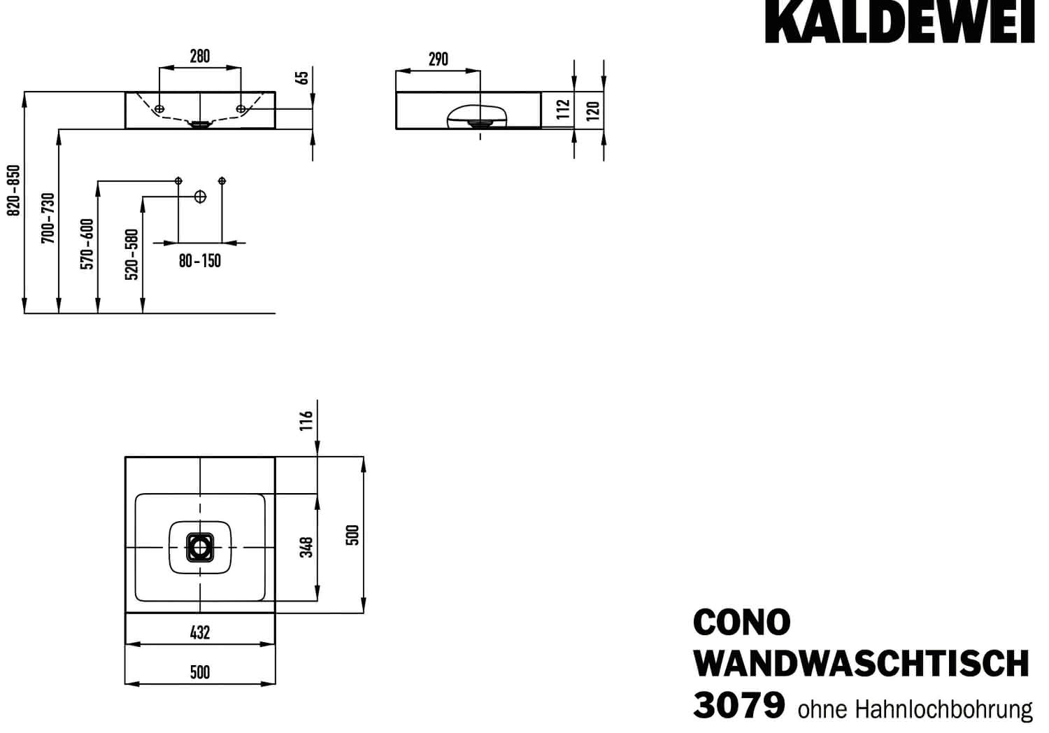 KA WB CONO WANDWASCHTISCH Mod.3079,500x 500mm,alpinweiß matt,Perl-Effekt,AD,oÜL